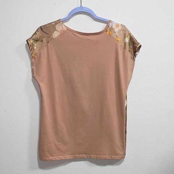 Zara Woman Floral Print Blouse Beige Peach Short Sleeve Top Size S‎ - Picture 4 of 9